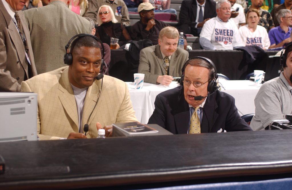 Rick Mahorn (left) is one of the many who have sat next to Blaha at the broadcast table.