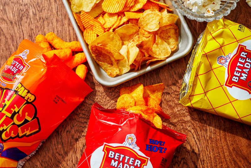 A variety of Better Made snacks on a table.