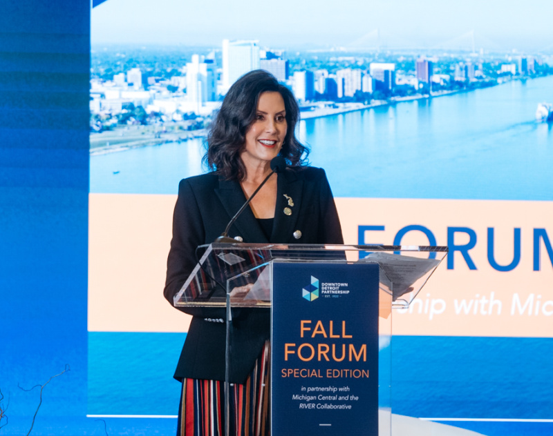 Gov. Gretchen Whitmer closed out the event with a speech announcing plans for transportation hub at Michigan Central Station.