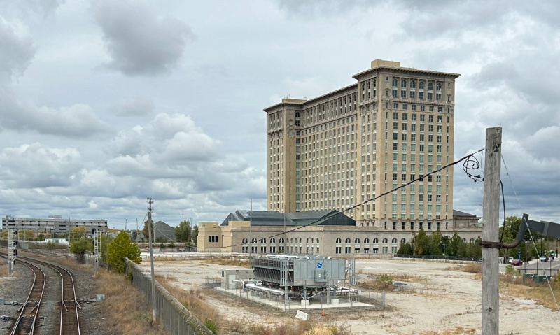 The rail lines behind Michigan Central Station are currently owned by CSX, but a deal with Amtrak would allow them to run the Wolverine train here as well.