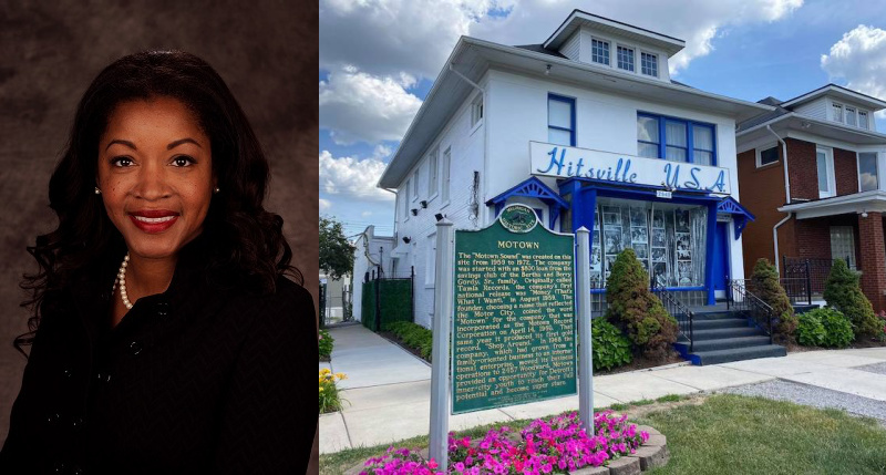 Photo of Dr. Kenya LeNoir Messer, the new CEO of the Motown Museum; photo of the Motown Museum