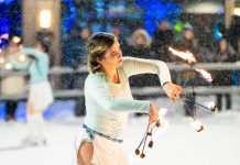 Figure skater performing with fire