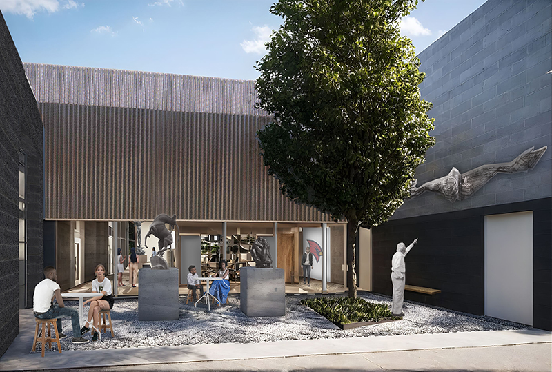 Rendering of the courtyard at the "Spirit of Detroit" Sculpture Studio.