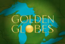 A map of Michigan with the Golden Globes logo