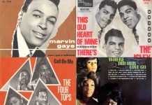 Single covers from Marvin Gaye, The Isley Brothers, The Four Tops, and The Supremes.