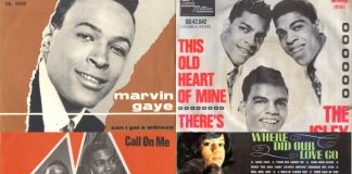 Single covers from Marvin Gaye, The Isley Brothers, The Four Tops, and The Supremes.