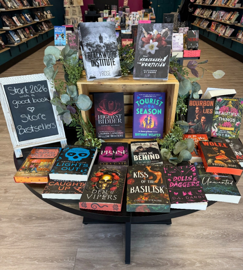 A table of best sellers at Til Death Books in Shelby Twp.