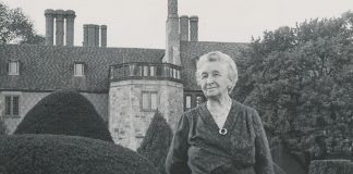 Matilda Dodge Wilson poses in the Meadow Brook Hall garden , circa 1963.