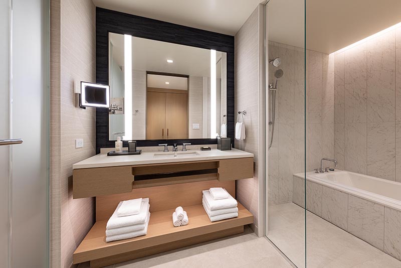 Rendering of a bathroom in a room at JW Marriott Detroit Water Square