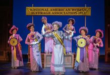 Marya Grandy (Carrie Chapman Catt) and company in the First National Touring Company of SUFFS.