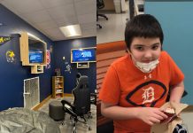 MCHS Family of Services Opens ‘The Den’ Honoring Mikey Novak Gaming area inside of "The Den" (left), inspired by Mikey Novak (right).