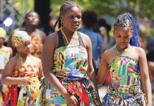 Young girls in African print clothing celebrating Juneteenth