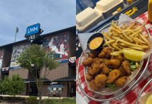 Exterior of UWM Field in Utica, alongside their Shrimp Basket